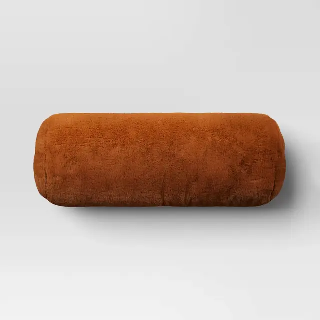 Faux Rabbit Fur Bolster Throw Pillow Light Brown - Threshold™