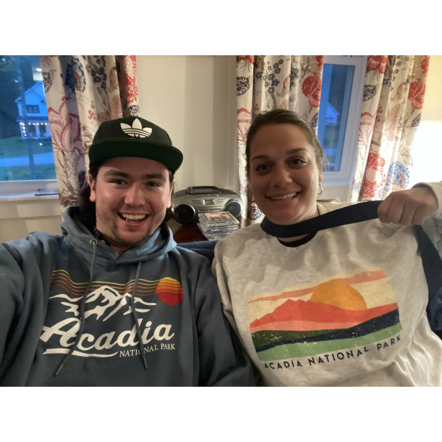 A couple who wears Acadia sweatshirts together stays together.