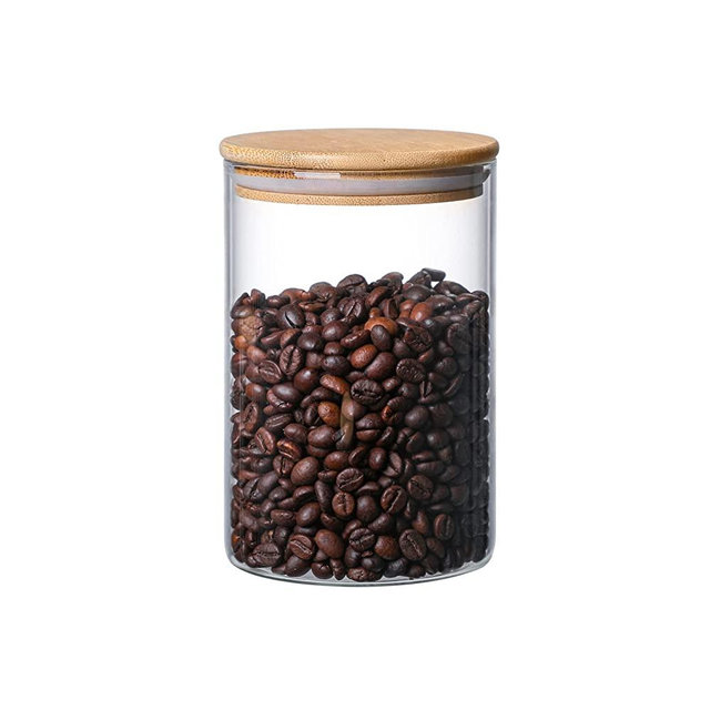 MOLFUJ 960ML/32Oz Glass Storage Container with Wood Lid, Stackable Clear Decorative Organizer Bottle Canister Pantry Jar with Air Tight Wooden Lid for Food, Coffee, Candy, Sugar, Salt, Tea