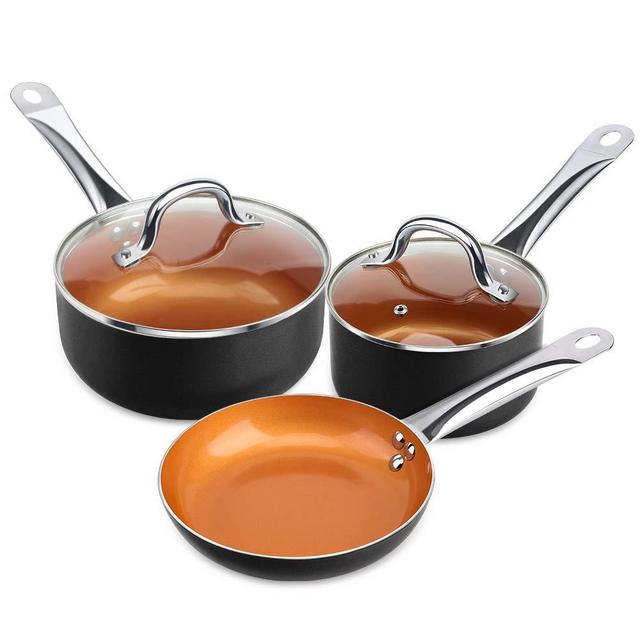 SHINEURI 5 Pieces Copper Cookware Copper Pans and Pots Nonstick Pots and Pans Copper Nonstick Cookware, Ceramic Pot and Pans, Copper Pots - 8 inch Frying Pan, 1.5 qt Pot and 2.5 qt Pot with lid