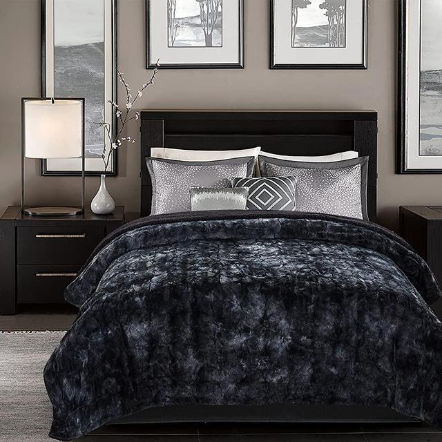 Chanasya Fuzzy Faux Fur Throw Blanket - Light Weight Blanket for Bed Couch and Living Room Suitable for Fall Winter and Spring (King) Black