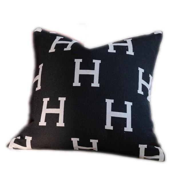 Croker Horse 18x18'' inches Throw Pillow Cushion Covers - Black Embroidery H Letter Luxury Modern Style Couch Sofa Pillow Cover for Living Room Bedroom