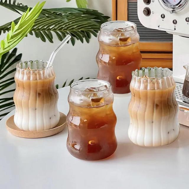 Inner Om Ribbed Glassware Set- 4 Pack- Iced Coffee Cups- Bubble Glasses Drinking Set for Hot or Cold Beverages, Ribbed Glass Cups- Aesthetic Cups- Cute Glass Cups- Modern Borosilicate18oz.