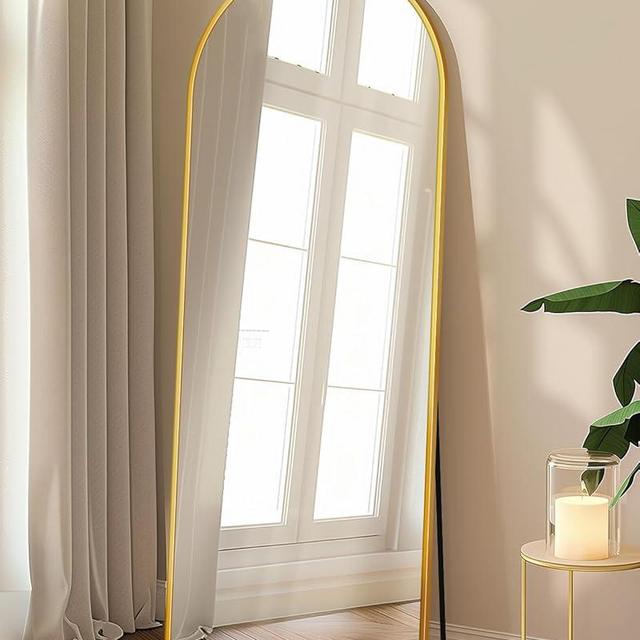 Furnbar Full Length Mirror, 59"x18" Arched Full Body Mirror, Floor Mirrors with Stand, Body Mirrors Standing Hanging Leaning Against Wall,Aluminum Frame Mirrors for Bedroom Cloakroom,Living Room,Gold