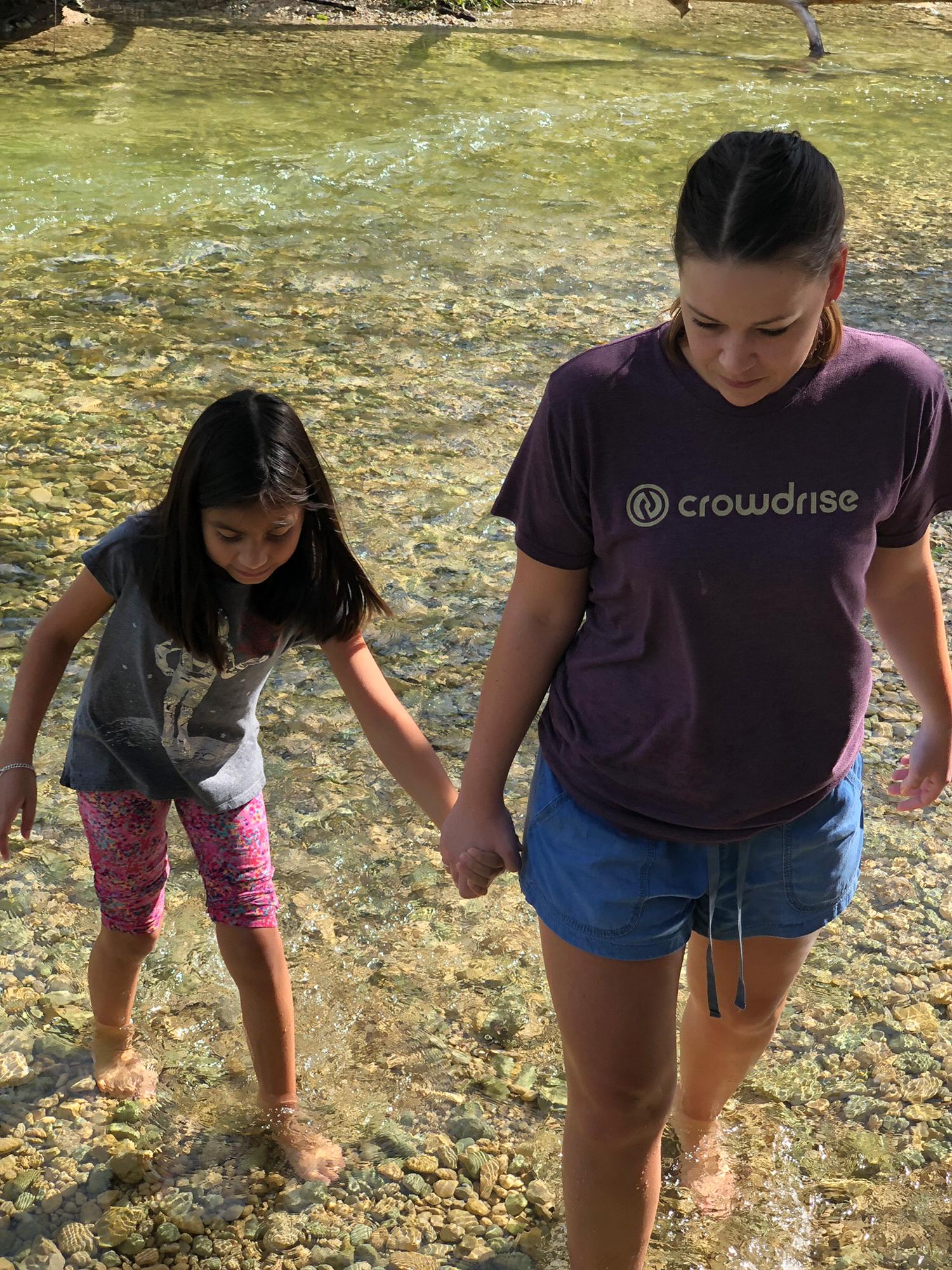 Enjoying the creek in the water