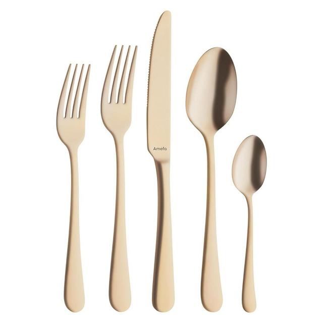 Amefa Austin Gold 20-Piece Premium 18/0 Stainless Steel Flatware Set, Satin Golden Finish, Silverware Set Service for 4, Rust Resistant Cutlery