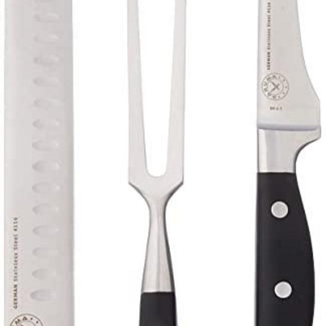 THREE PIECE BRISKET CARVING SET FOR MEAT 12" Carving Knife, 6.5" Boning Knife and Heavy Duty Carving Fork Fathers Day Ham, Pork, Brisket, Gift for Dad