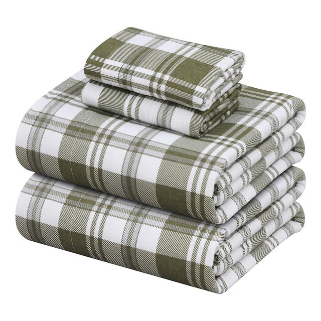 ZOYER Flannel Sheets King Size - 100% Cotton Double Brushed King Size Sheets Set - Deep Pockets 16 Inches Bed Sheets - All Seasons Breathable & Extra Soft - Warm & Cozy, 4 Piece, Moss