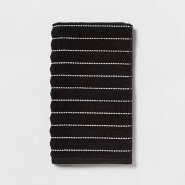 Performance Plus Hand Towel Black Striped - Threshold™: Heavyweight Cotton, Fade-Resistant, 28"x16", Terry Stripe Design