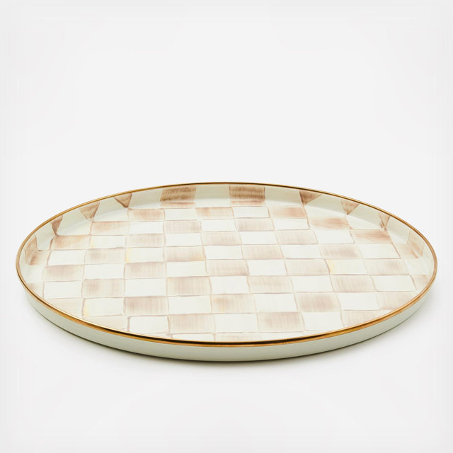 MacKenzie-Childs, Mocha Check Stainless Steel Round Tray | Zola