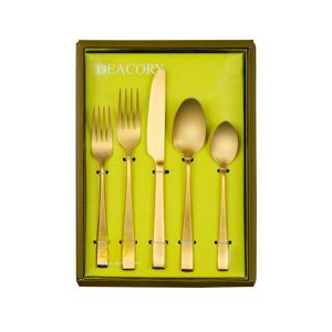Deacory Flatware Sets 20 Piece Service for 4 Matte Gold Stainless Steel Utensils Forks Spoons Knives with Color Box Packing
