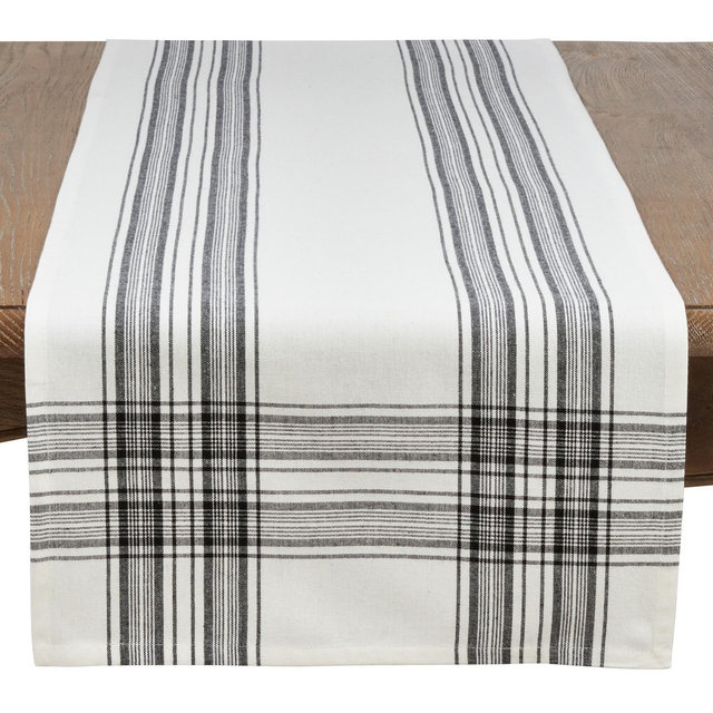 Saro Lifestyle Cotton Table Runner With Plaid Design, Black, 16" x 108"