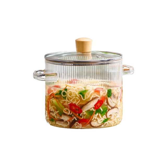 Le'raze Glass Ribbed Cooking Pot with Lid - 2L - Heat Resistant Borosilicate Glass