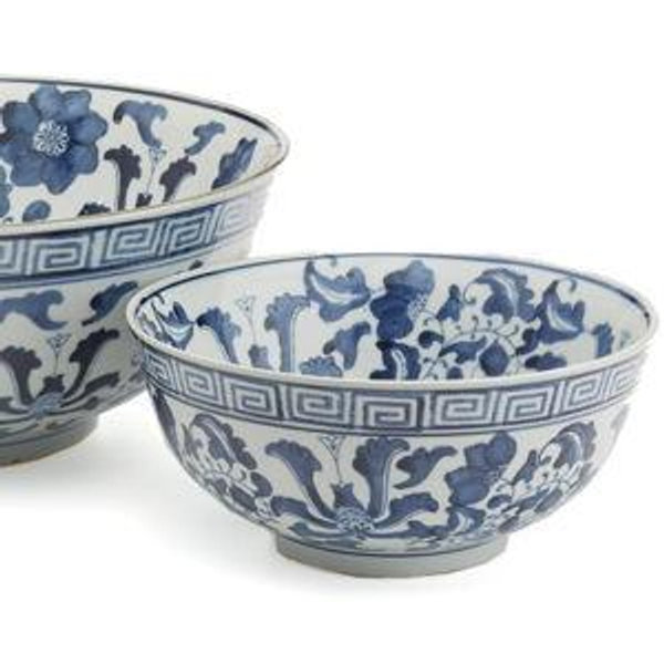 Set of 2 Blue & White Lotus Bowls