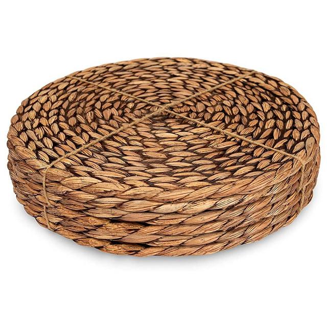CENBOSS Beautiful Woven Placemats Round Placemats for Dining Table (Brown Wash, 11.8" Set of 6)