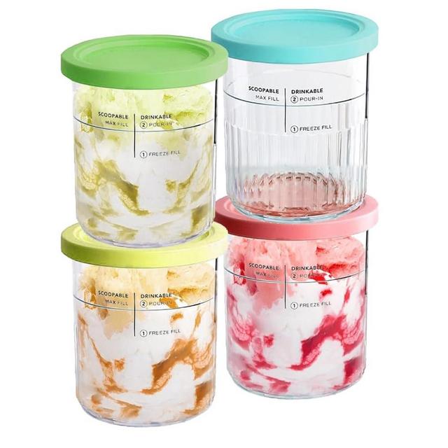 Fwioaor Ninja Creami Deluxe 11-in-1 XL Family Size Pints and Lids - 24 oz NC500/NC501 Containers- Used to hold all kinds of frozen food - Dishwasher Safe, BPA-Free, Leak Proof - Color Lids -4 Pack
