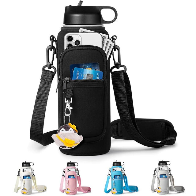 RRegeny Water Bottle Holder with Strap for Hydroflask 32oz 40oz Insulated Water Bottle, Carrier Sling Bag with Phone Pocket Water Bottle Sleeve for Men Women Hiking Camping Travelling