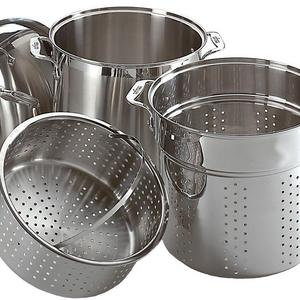 All-Clad E796S364 Specialty Stainless Steel Dishwasher Safe 12-Quart Multi Cooker Cookware Set, 3-Piece, Silver