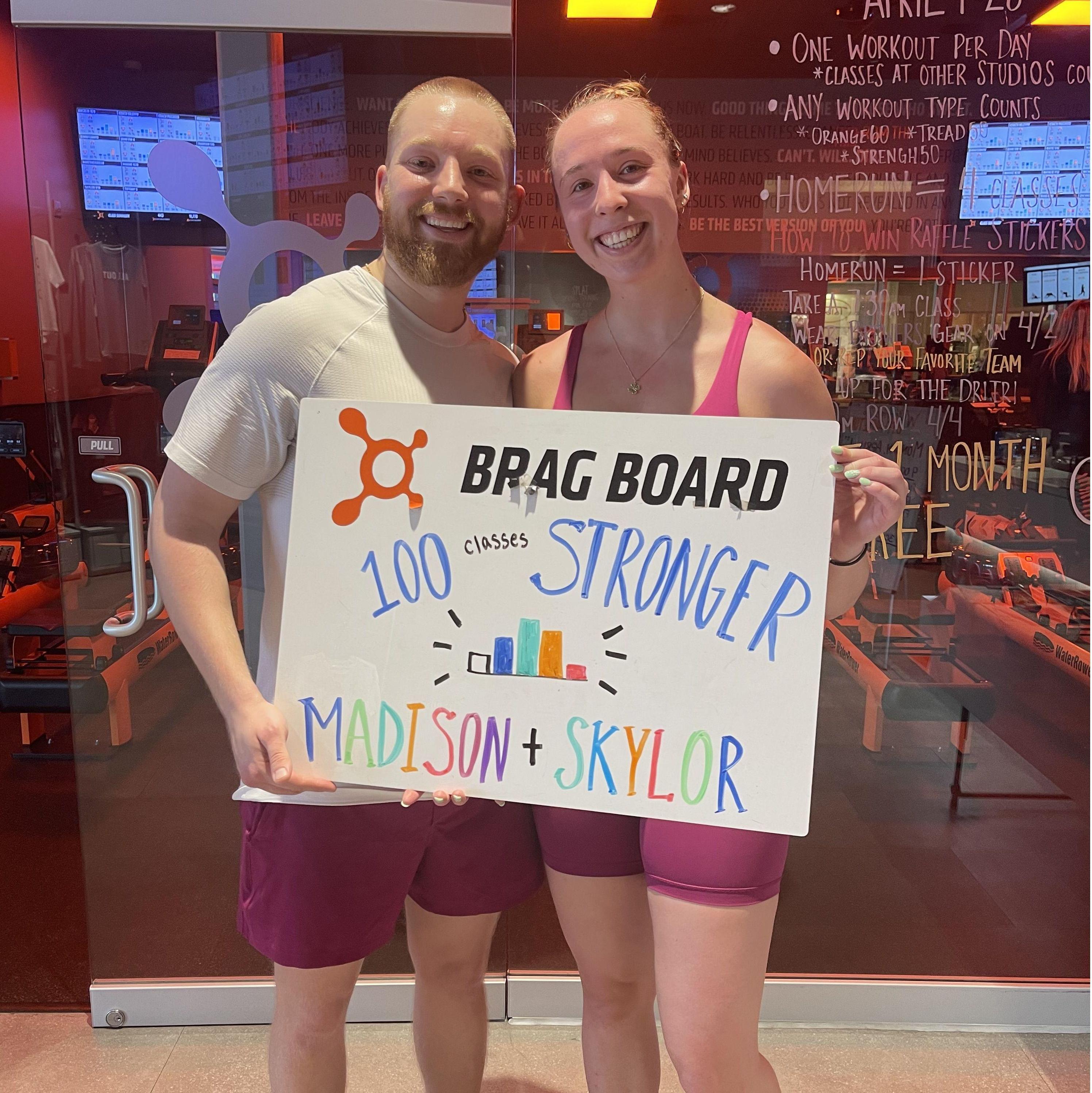 Hit 100 classes together at Orangetheory, of course in matching outfits as usual