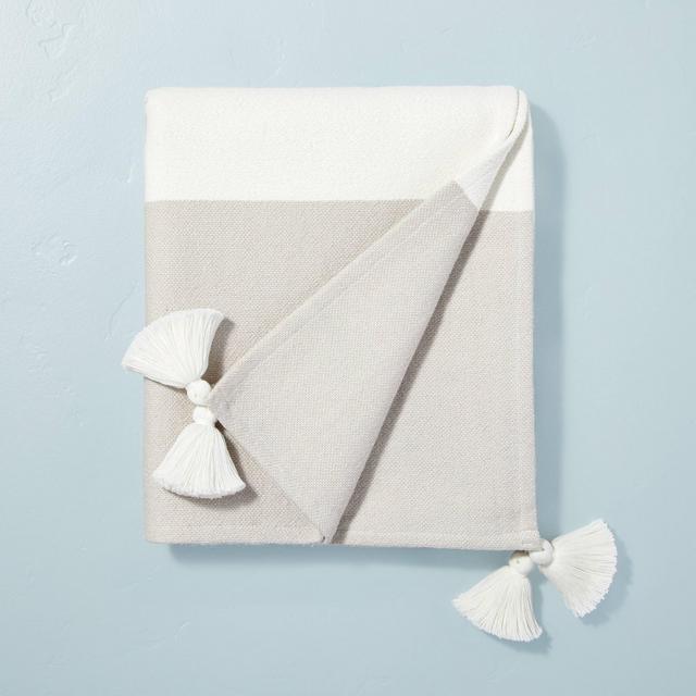 Tasseled Color Block Woven Throw Blanket Cream/Taupe - Hearth & Hand™ with Magnolia