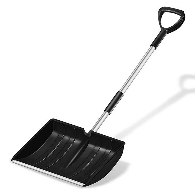 Ergonomic Large Snow Shovel for Driveway: Portable Lightweight Plastic Shovel for Snow Removal, Black