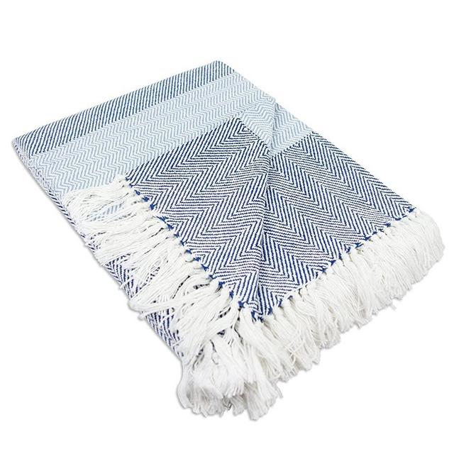 DII Coastal Herringbone Stripe Woven Throw, 50x60, Rugby Blue