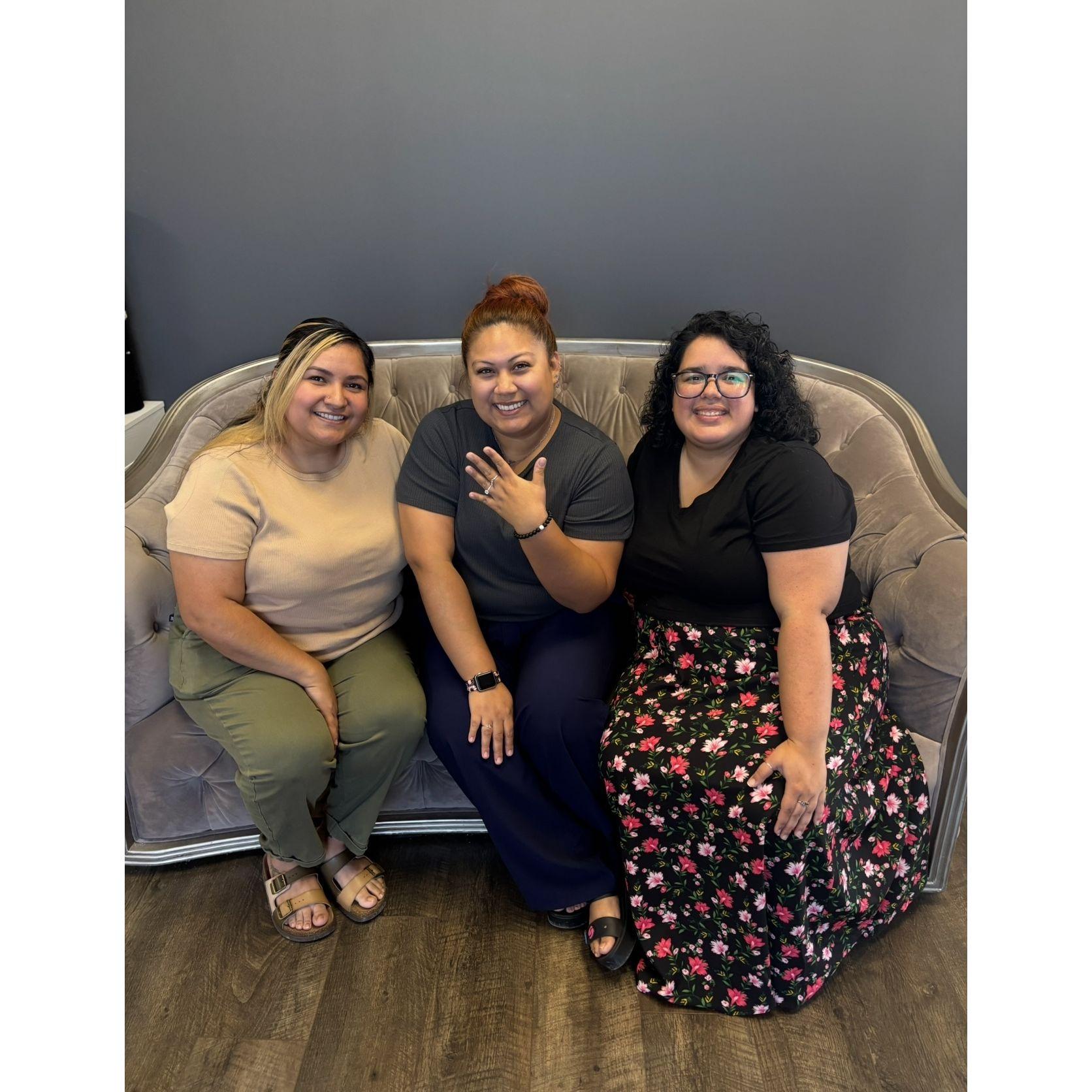 Evelyn and Angela came wedding dress shopping with Eriene.