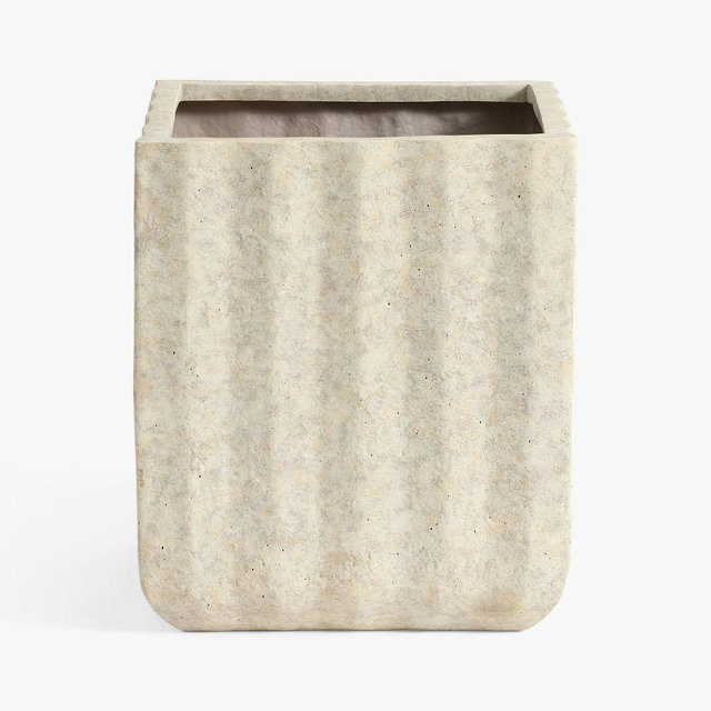 Modern Fluted Square Planter, Large - Rustic White