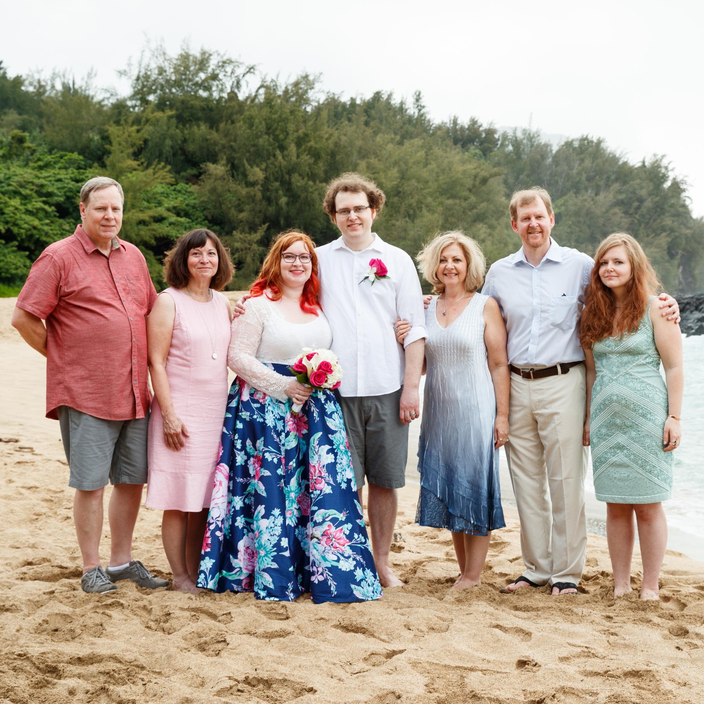 Our family at our small beach wedding