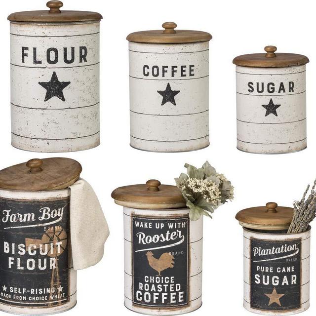 Primitives by Kathy Farmhouse Tin Canisters, Sugar/Coffee/Flour