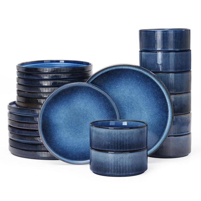 Famiware Star Dinnerware Sets, Plates and Bowls Set for 8, 24 Piece Dish Set, Nebulas Blue
