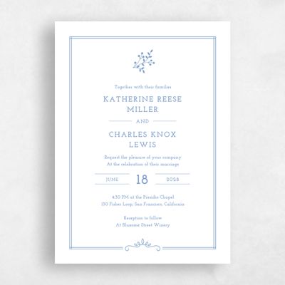 Dusty Blue Wedding Invitation - Ivy Portrait Letterpress