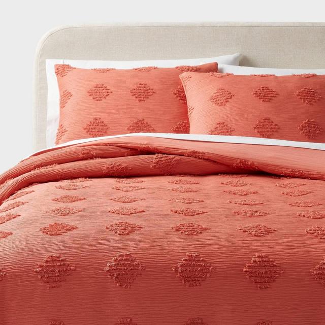 King Tufted Diamond Crinkle Duvet Cover and Sham Set Melon Pink - Threshold™