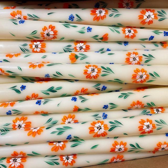 Set of 2 Hand Painted Taper Candles , Floral Taper Candles , Flower Candle, Table Decor