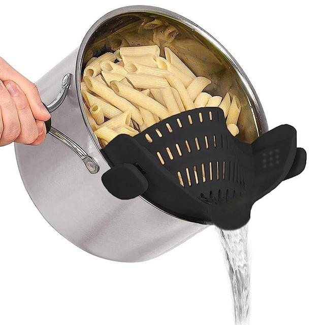 VIGOR PATH Clip on Strainer Colander - Cooking Strainer with Silicone Grip - Pot Strainer for Pasta, Meat, Vegetables, Fruit, Ground Beef and More - Fits All Pots and Bowls! (Black)