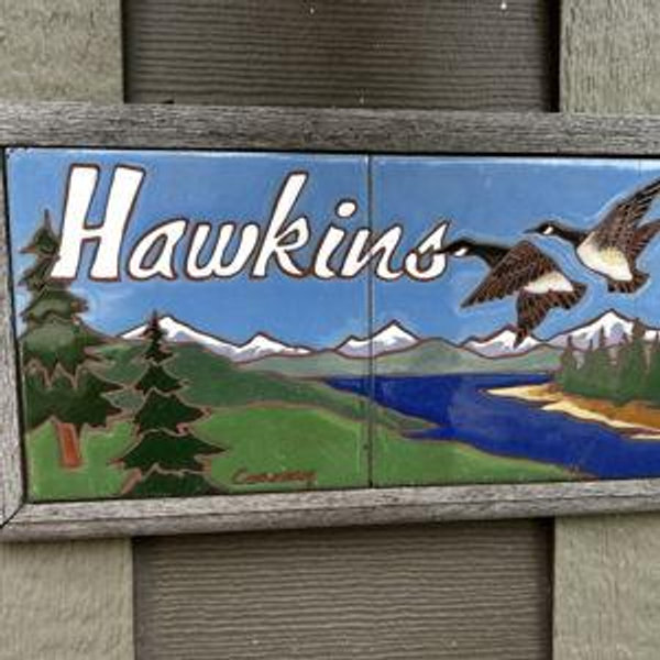 Custom "Hughes" Last Name Tile Hanger for House by Fine Art Tile