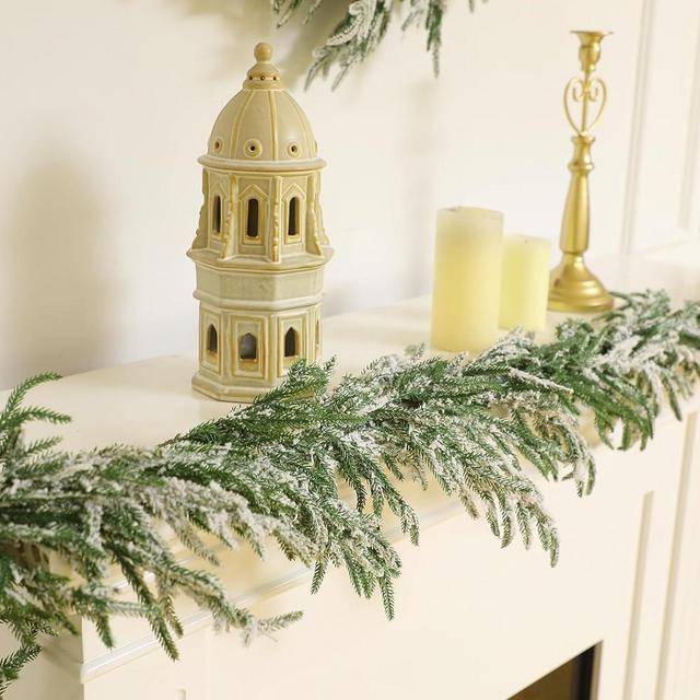 Jutom 6 ft Realistic Norfolk Pine Garland Artificial Pine Greenery Garlands with White Snow Christmas Norfolk Pine Garland Cedar Garland Christmas Garlands for Christmas Seasonal Home Decor (2)