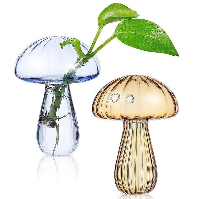 Didiseaon 2pcs Mushroom Vases Mushroom Shaped Clear Glass Vase Bud Flower Vase Hydroponic Plant Vase Air Plant Holder Container for Home Office Decor
