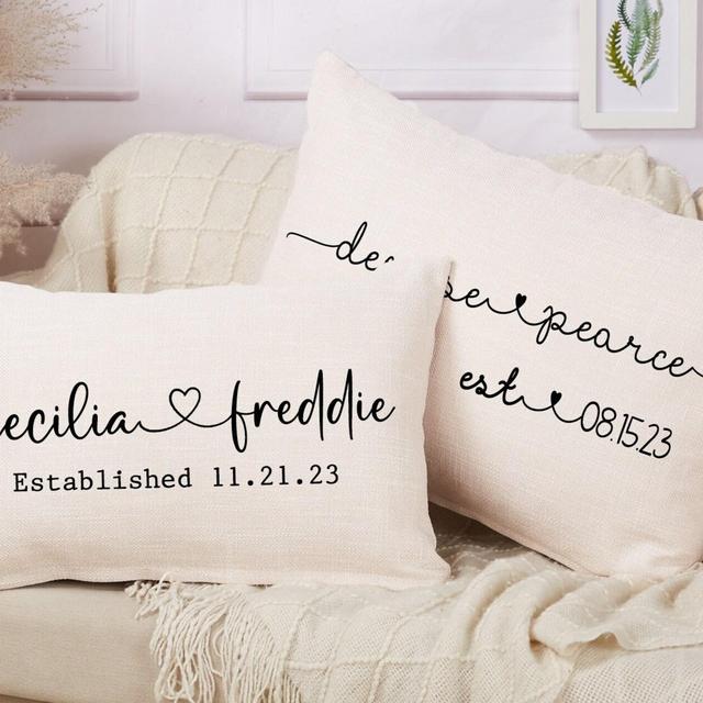 Wedding Pillow personalized, Custom engagement gift for couple, Rustic Wedding gift for her, Custom Pillow, Newlywed Gift, Linen Pillow
