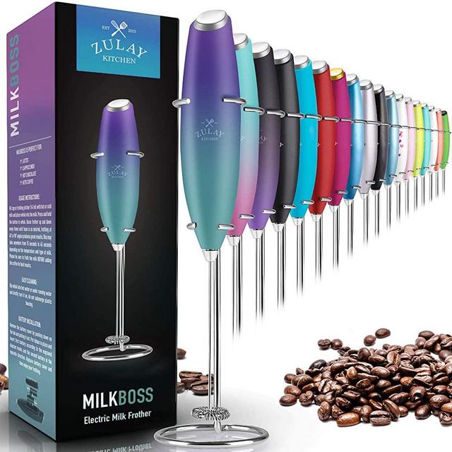 Zulay Original Milk Frother Handheld Foam Maker for Lattes - Whisk Drink Mixer for Bulletproof® Coffee, Mini Foamer for Cappuccino, Frappe, Matcha, Hot Chocolate by Milk Boss (Northern Lights)