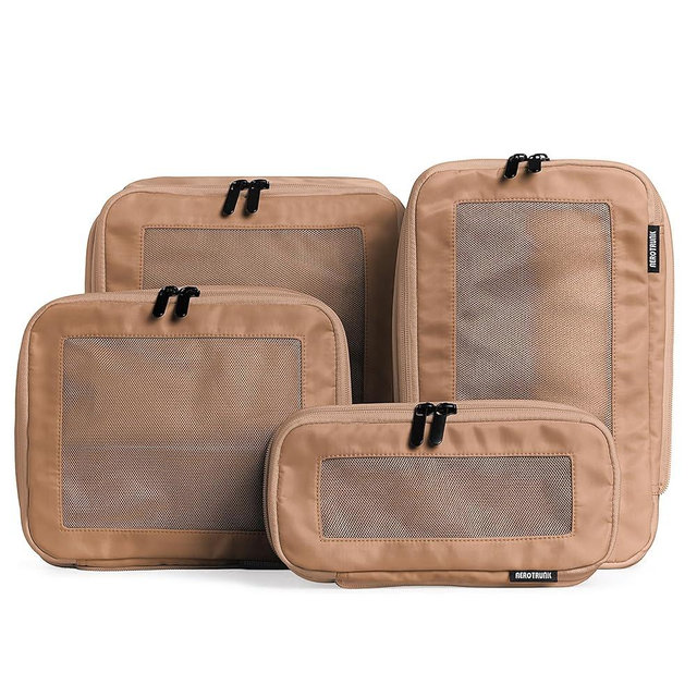 Aerotrunk Compression Packing Cubes for Travel - Luggage Organizer Bags - Double Zipper Packing Cubes for Suitcases (4-Pack, Mocha)