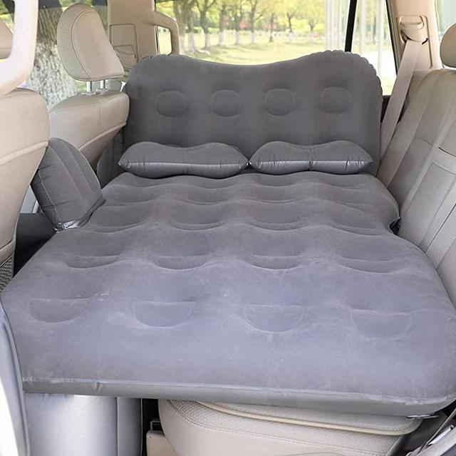 SAYGOGO Inflatable Car Air Mattress Travel Bed - Thickened Car Camping Bed Sleeping Pad with Electric Car Air Pump Flocking & PVC Surface Car Tent with 2 Pillows for SUV Sedan Pickup Back Seat