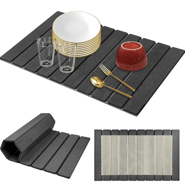 Large Diatomaceous Stone Drying Mat for Kitchen Counter, Quick Dry Collapsible Drying Mat , Absorbent Bath Mat for Kitchen Dishes Cups Bottles Bathroom Any Countertop, 24 In x 16 In, Dark Gray