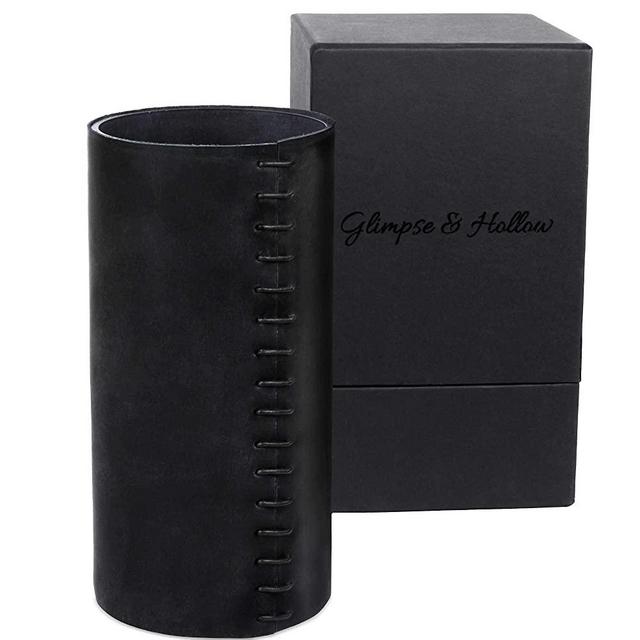 Glimpse & Hollow Leather Vase - Black Vase, Modern Vase | Decorative Vase, Black Flower Vase | Minimalist Vase, Mid Century Vase, Modern Farmhouse Vase | Matte Black Vase | Black Boho Decor | 8"