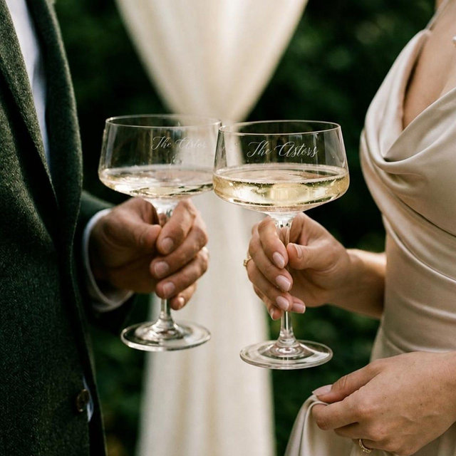 Custom Champagne Coupes, Personalized Wedding Toasting Glasses Set of 2, Engraved Crystal Bride and Groom Gift, Couples Anniversary