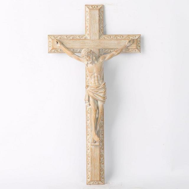 BC Catholic Crucifix Wall Cross, Jesus Christ Home Decor，Religious Devout Gift, Wood Carve Looking, 12" H Hand Painted by Buildclassic