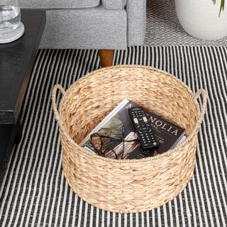 Round Handwoven Water Hyacinth & Seagrass Basket with Handles