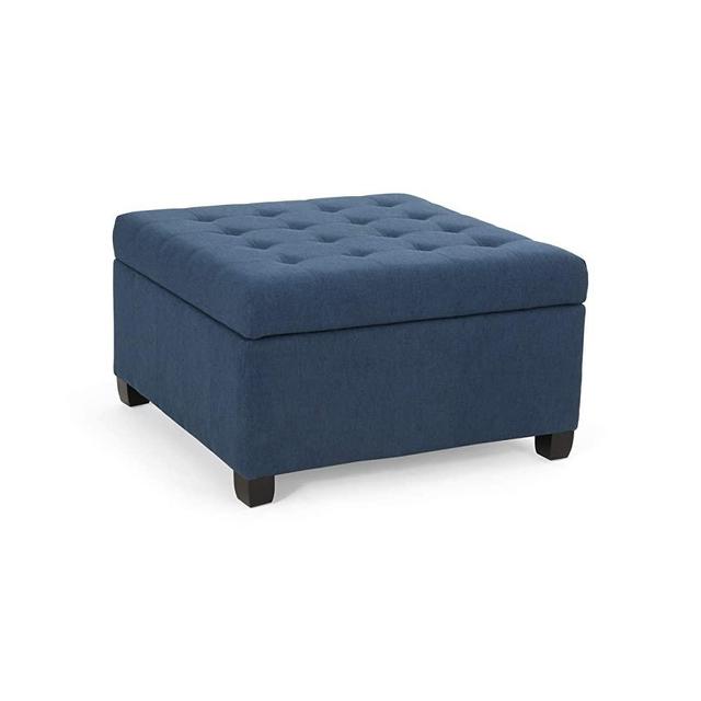Christopher Knight Home Hedda Tufted Fabric Storage Ottoman, Navy Blue, Dark Brown