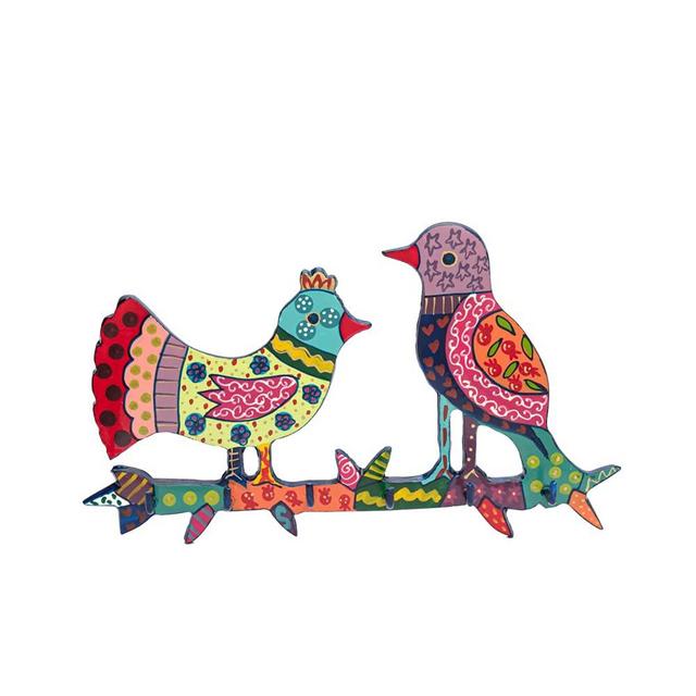 EMANUEL Yair Decorative Key Holder for Wall with Hand-Painted Colourful Birds | Lazer-Cut Steel Unique Home Decor