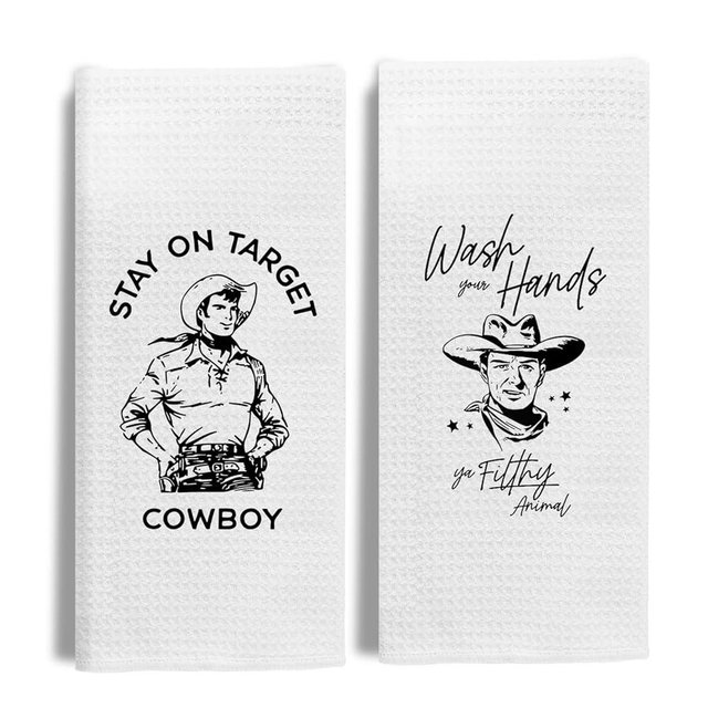 EKGJW Funny Western Cowboy Hand Towels, Western Bathroom Decor, Vintage Humorous Wild West Cowboy Decorative Hand Towels for Bathroom Washroom, 16x24 Inch Set of 2